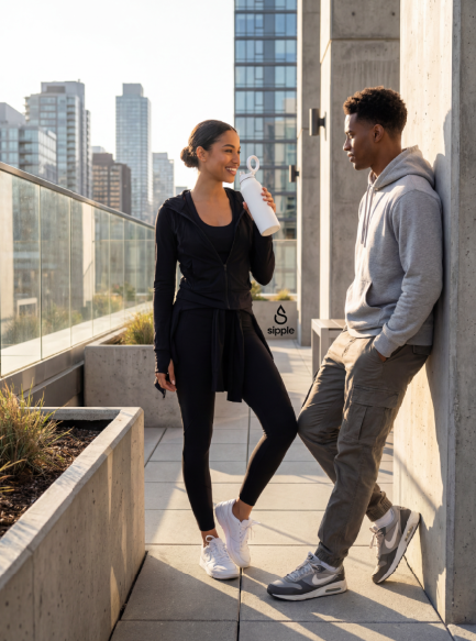Two people with SIPPLE on urban street after workout