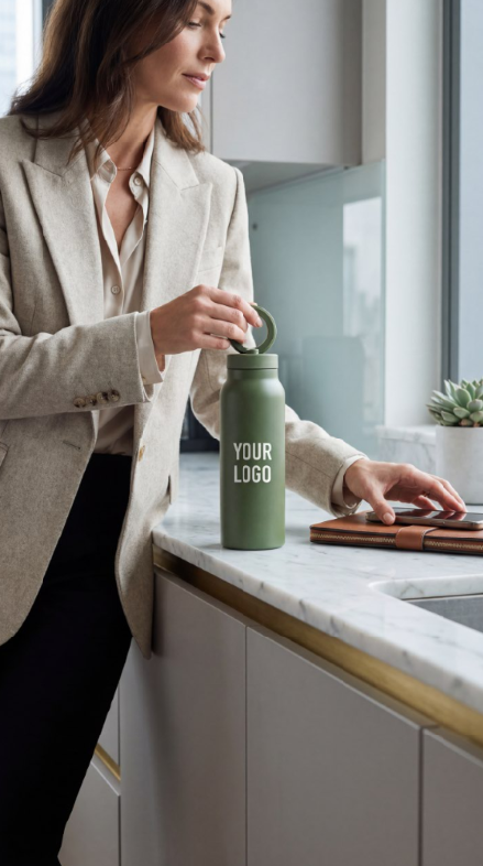 Green branded SIPPLE bottle in modern kitchen
